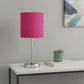 20" Silver Metal USB Table Lamp LED With Pink Drum Shade