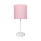 20" White Metal USB Table Lamp LED With Pink Drum Shade