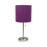 20" Silver Metal USB Table Lamp LED With Purple Drum Shade