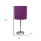 20" Silver Metal USB Table Lamp LED With Purple Drum Shade