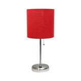 20" Silver Metal USB Table Lamp LED With Red Drum Shade