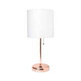 20" Rose Gold Metal USB Table Lamp LED With White Drum Shade