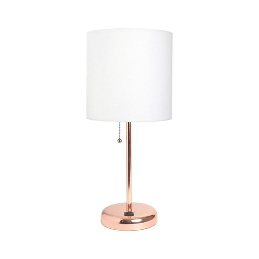 20" Rose Gold Metal USB Table Lamp LED With White Drum Shade