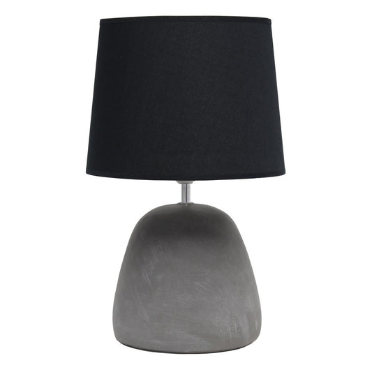 17" Gray Concrete Round Table Lamp With Black Drum Shade