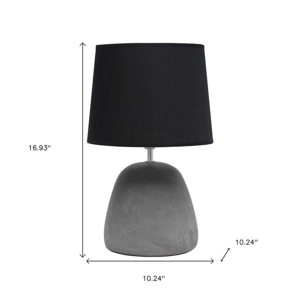 17" Gray Concrete Round Table Lamp With Black Drum Shade