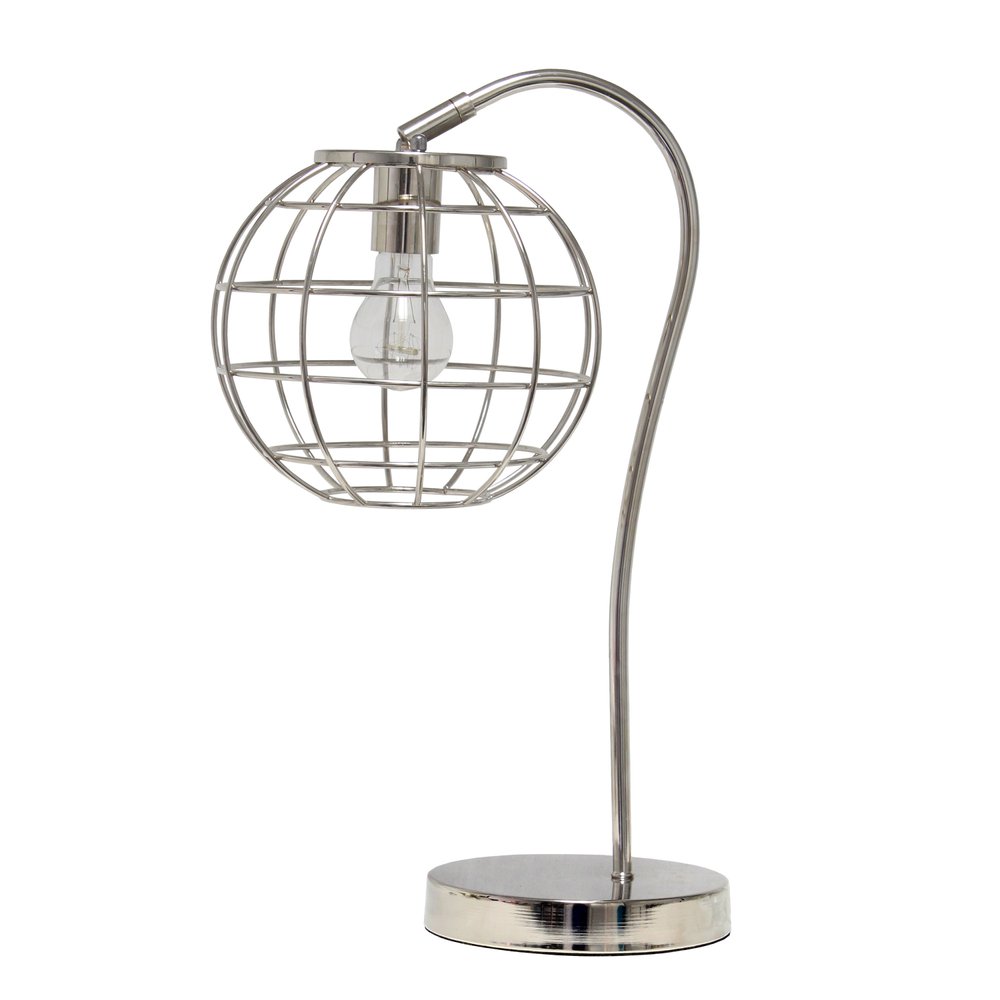 20" Silver Metal Novelty Table Lamp With Silver Globe Shade