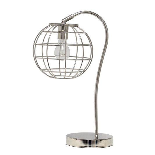 20" Silver Metal Novelty Table Lamp With Silver Globe Shade