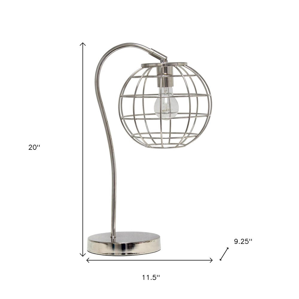 20" Silver Metal Novelty Table Lamp With Silver Globe Shade