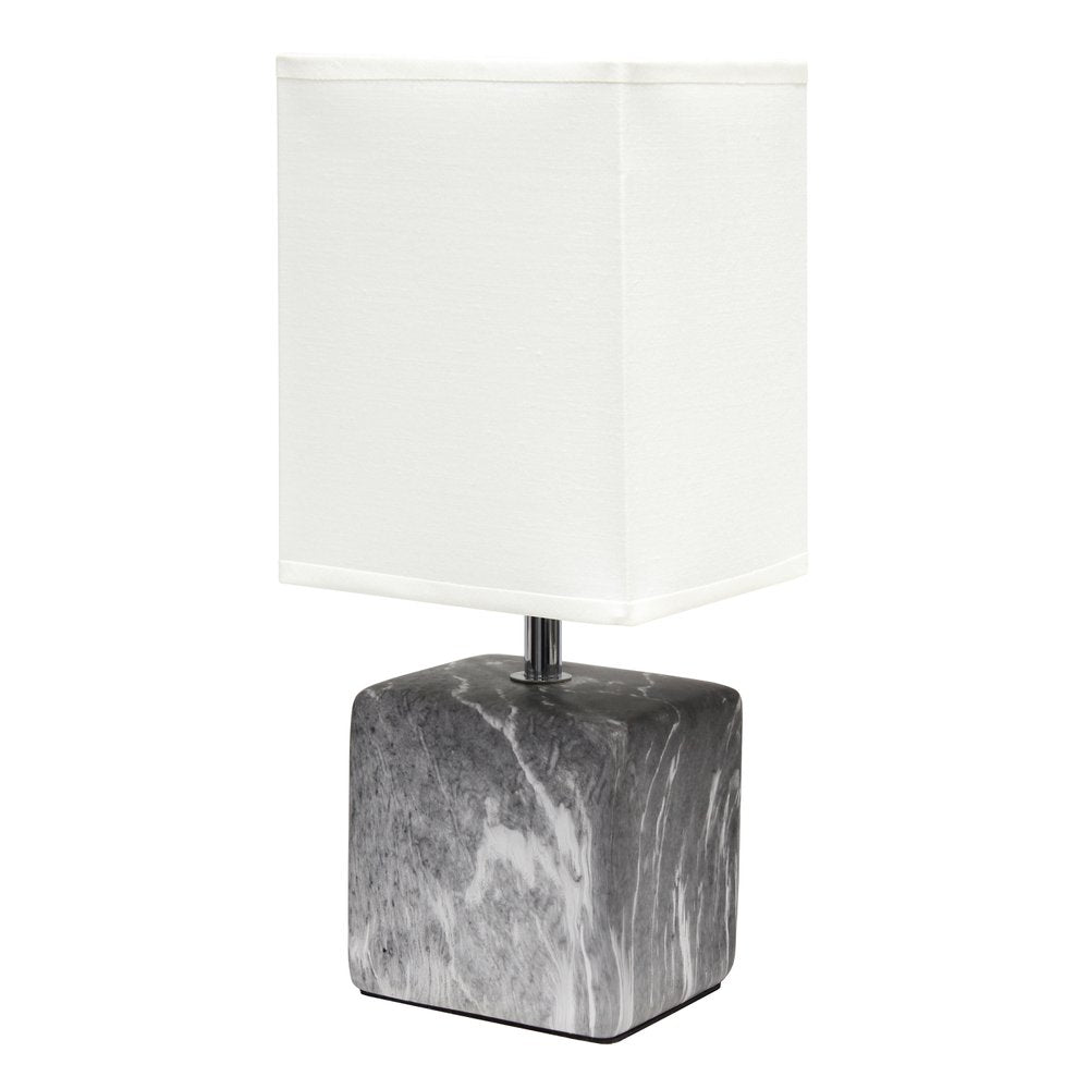 12" White Ceramic Square Table Lamp With White Shade