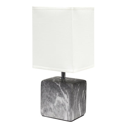 12" White Ceramic Square Table Lamp With White Shade