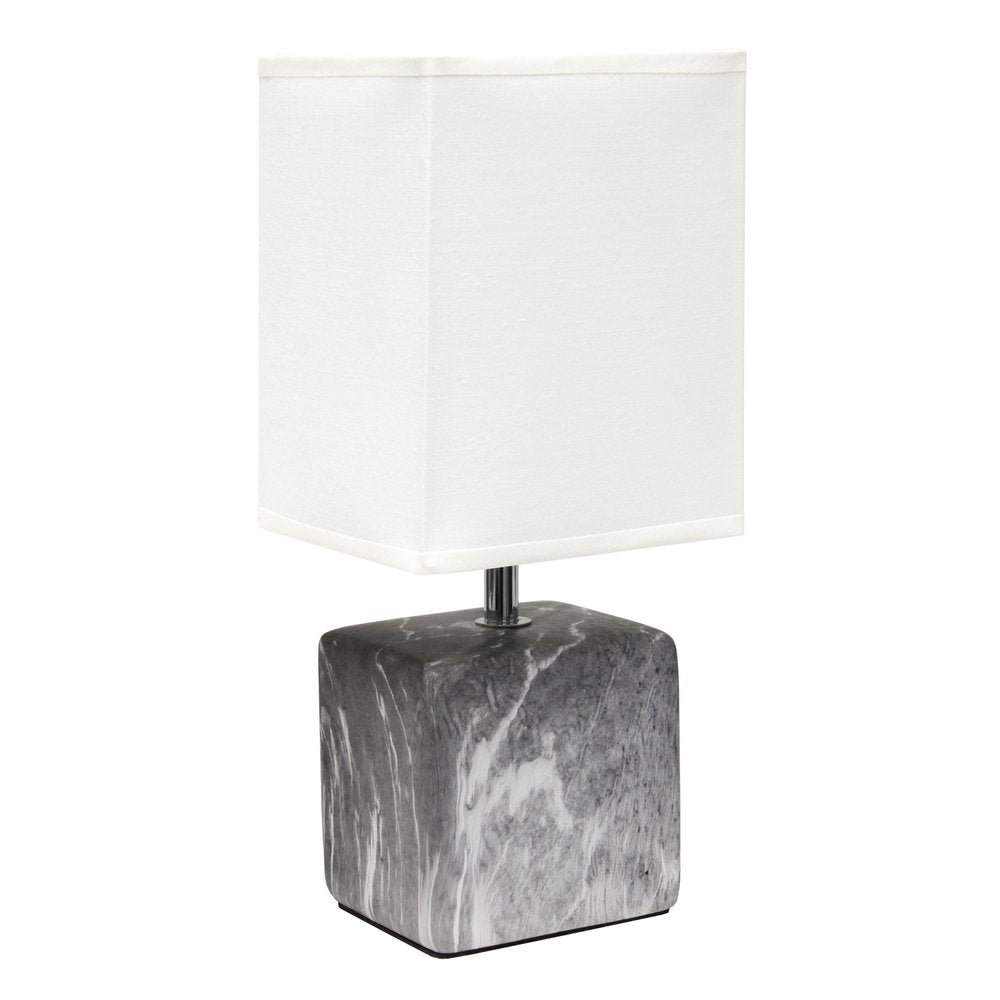 12" White Ceramic Square Table Lamp With White Shade
