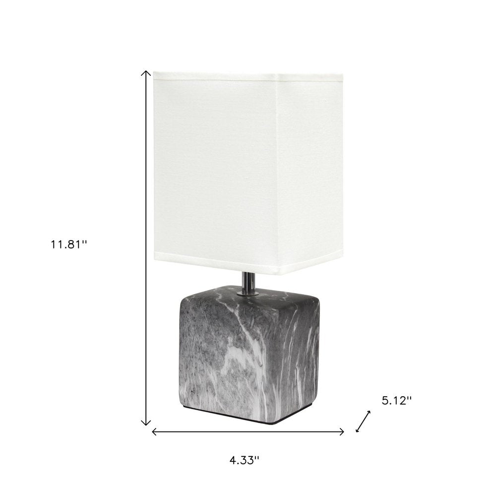 12" White Ceramic Square Table Lamp With White Shade
