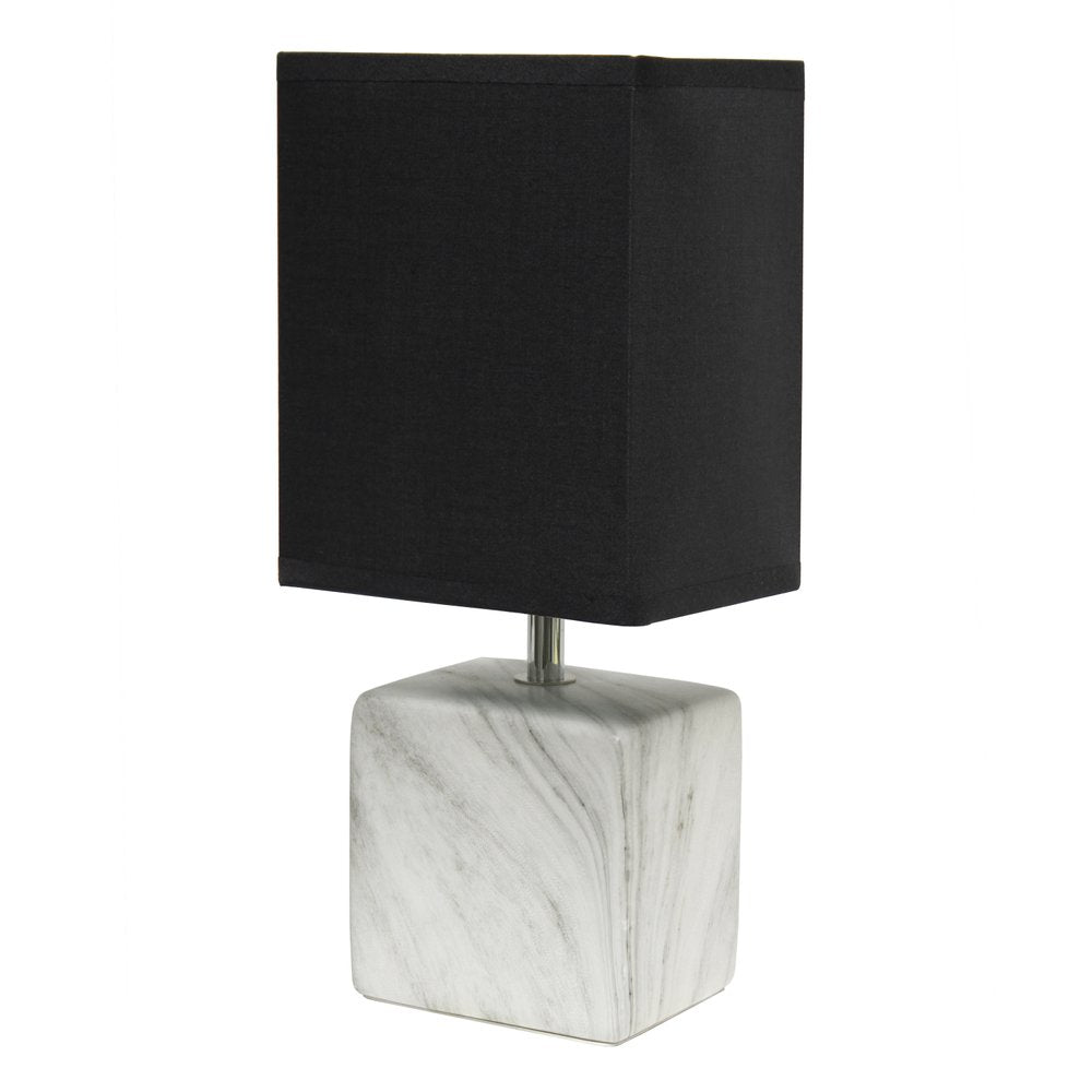 12" White And Black Ceramic Square Table Lamp With Black Shade
