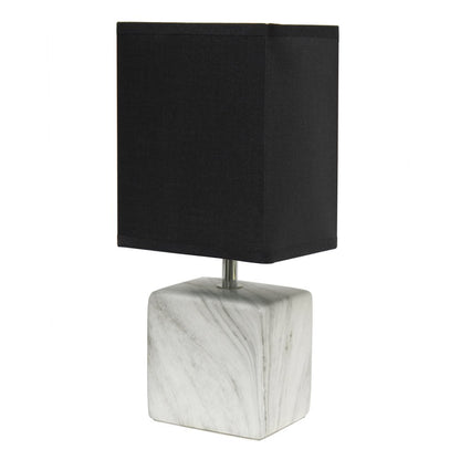 12" White And Black Ceramic Square Table Lamp With Black Shade