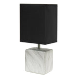 12" White And Black Ceramic Square Table Lamp With Black Shade