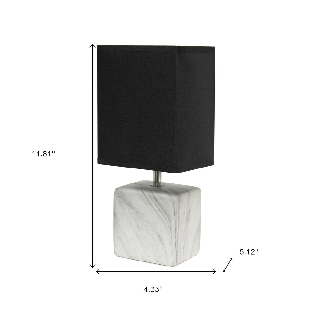 12" White And Black Ceramic Square Table Lamp With Black Shade