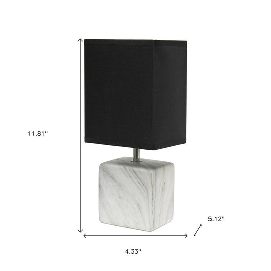 12" White And Black Ceramic Square Table Lamp With Black Shade