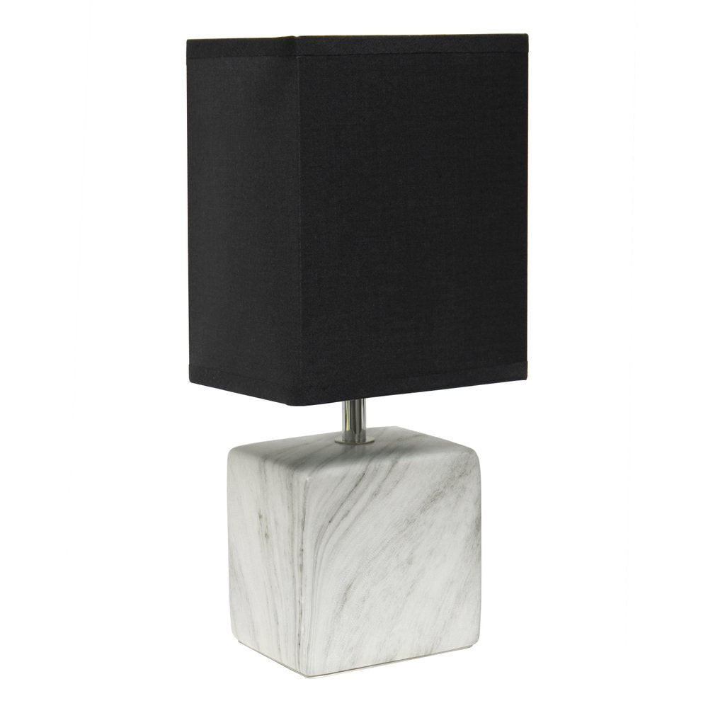 12" White And Black Ceramic Square Table Lamp With Black Shade