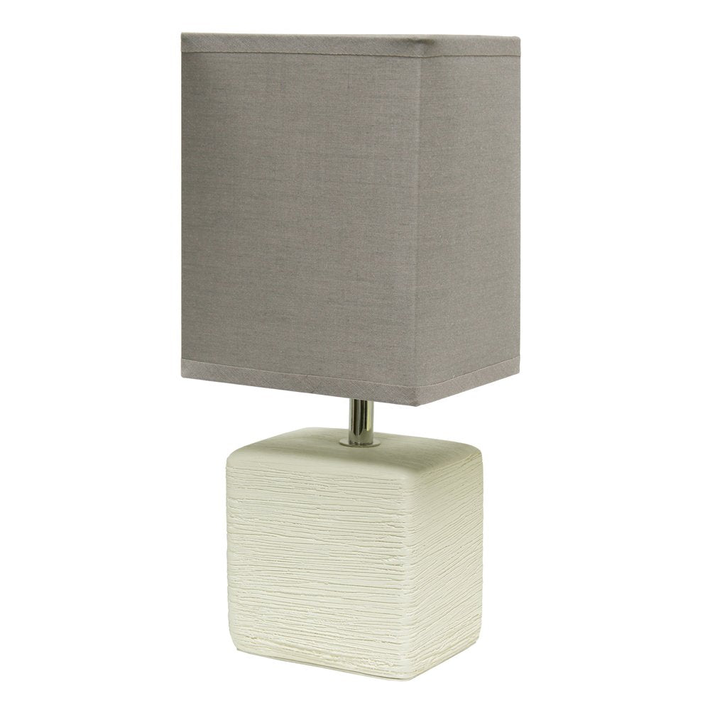 12" White Ceramic Square Table Lamp With Gray Shade