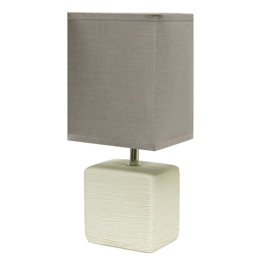 12" White Ceramic Square Table Lamp With Gray Shade