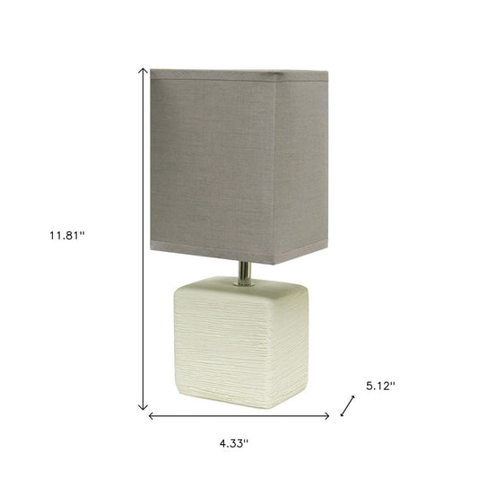 12" White Ceramic Square Table Lamp With Gray Shade