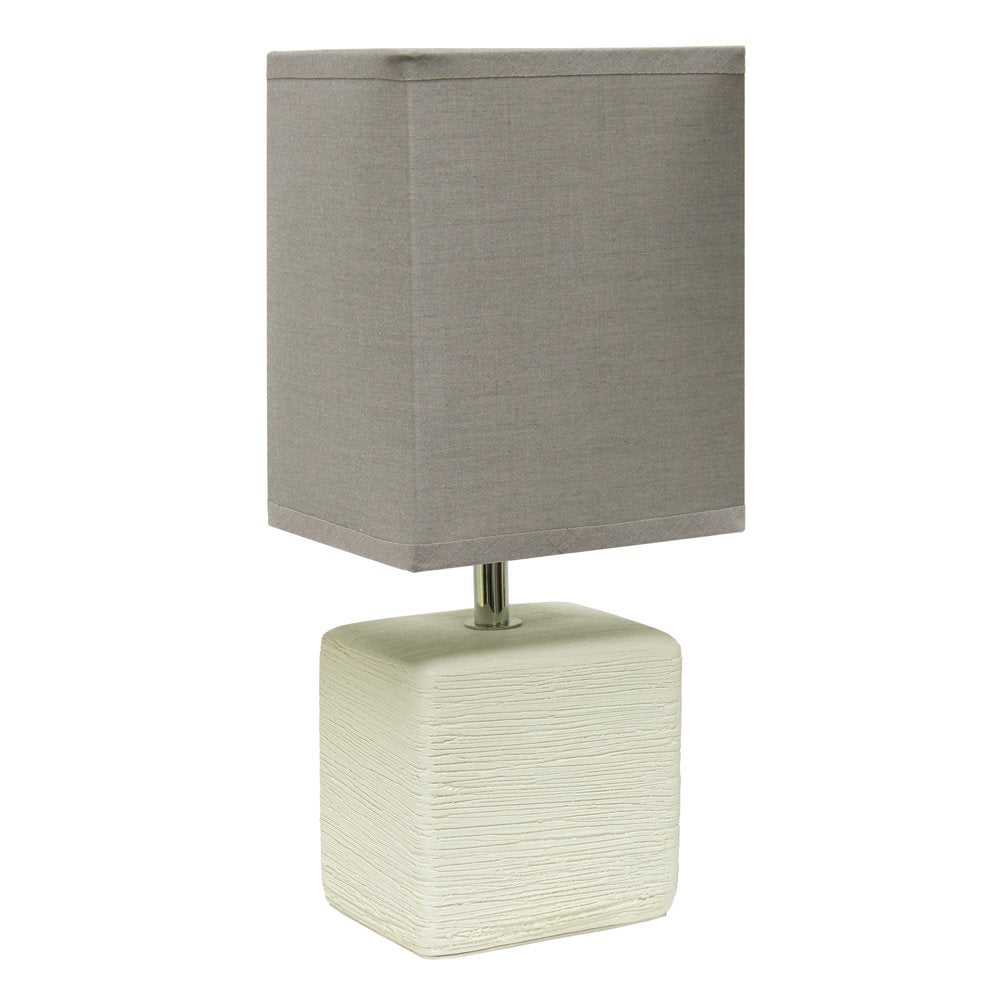 12" White Ceramic Square Table Lamp With Gray Shade
