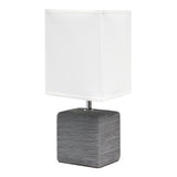12" Gray Ceramic Square Table Lamp With White Shade