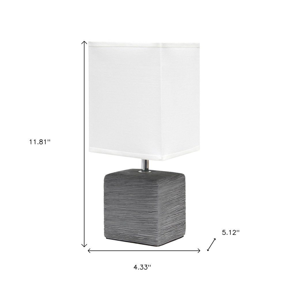 12" Gray Ceramic Square Table Lamp With White Shade