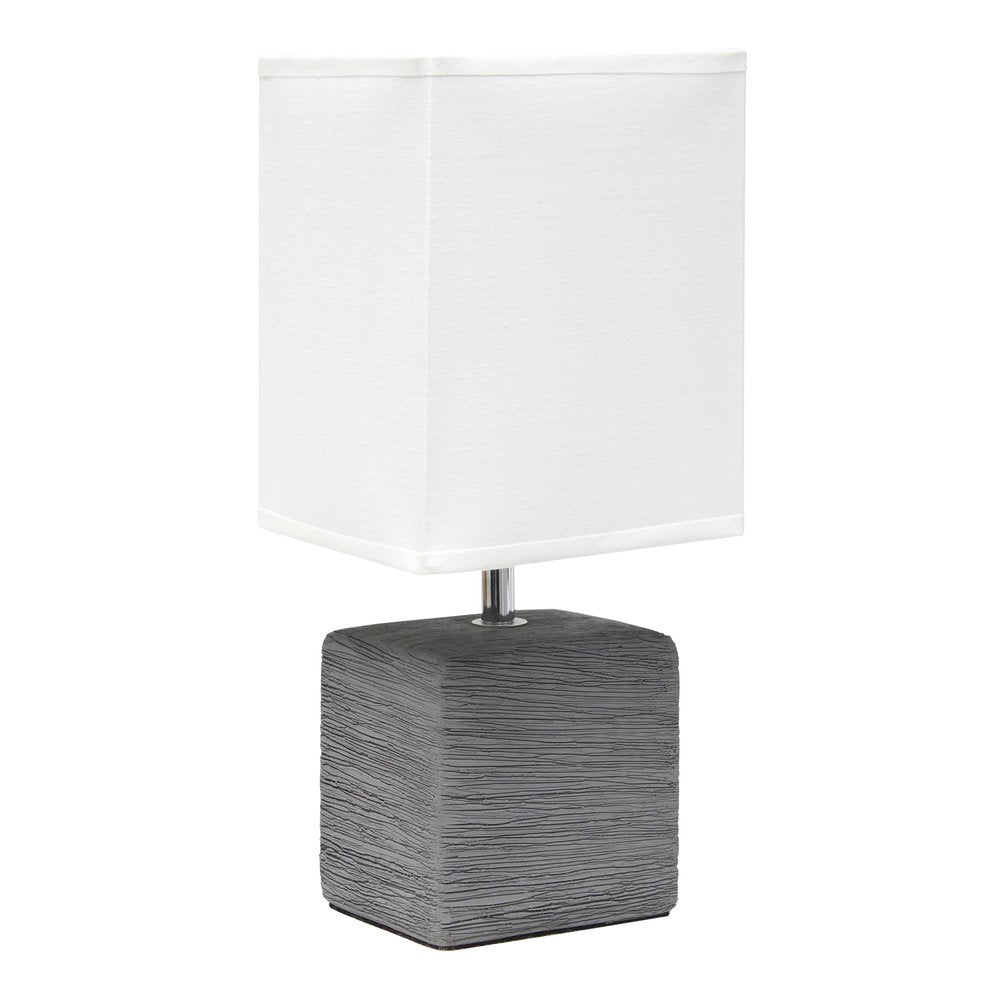 12" Gray Ceramic Square Table Lamp With White Shade