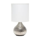 9" Silver Metal Round Table Lamp With White Drum Shade