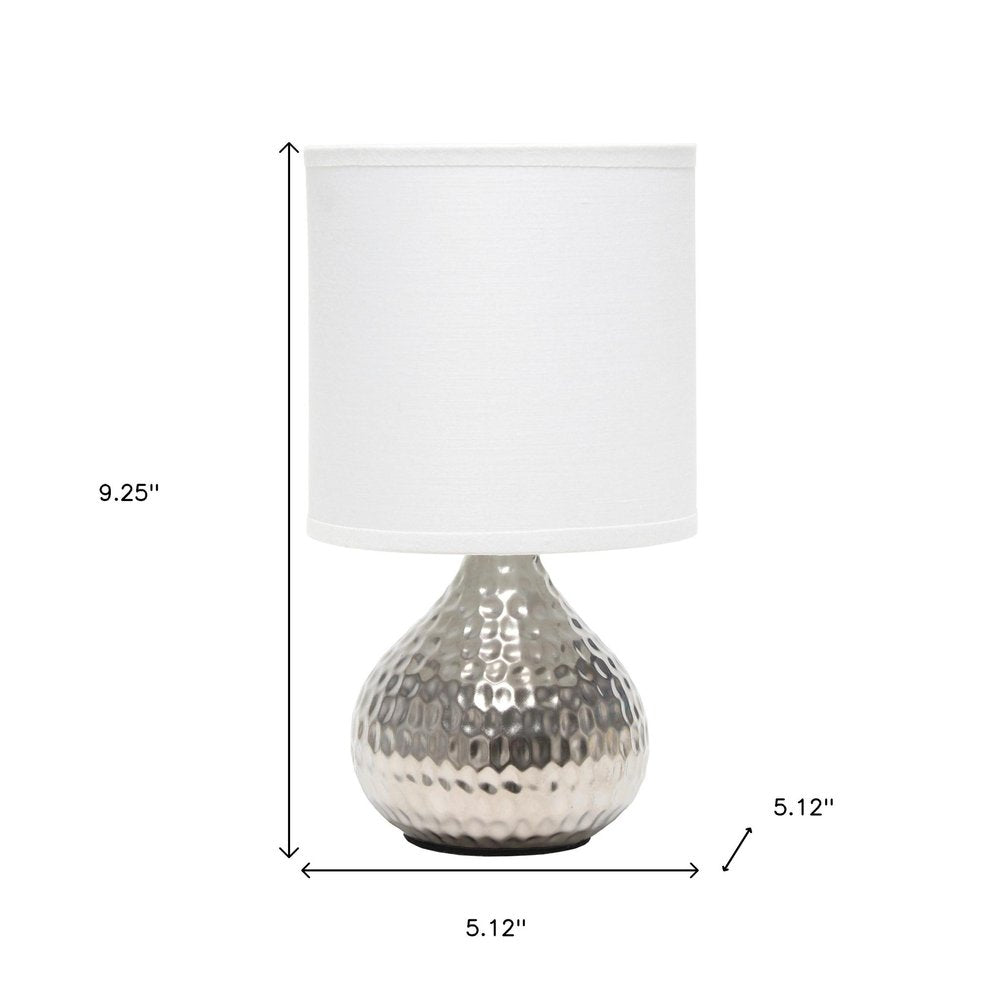9" Silver Metal Round Table Lamp With White Drum Shade