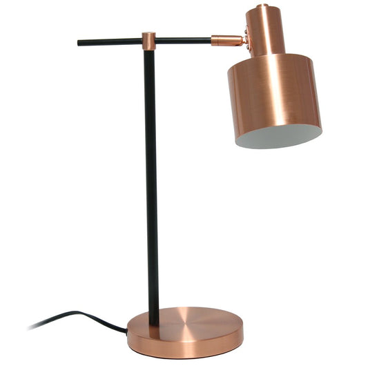 22" Rose Gold And Black Metal Table Lamp With Rose Gold Globe Shade