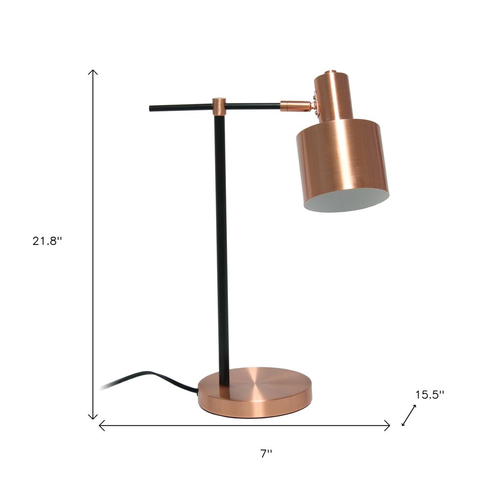 22" Rose Gold And Black Metal Table Lamp With Rose Gold Globe Shade