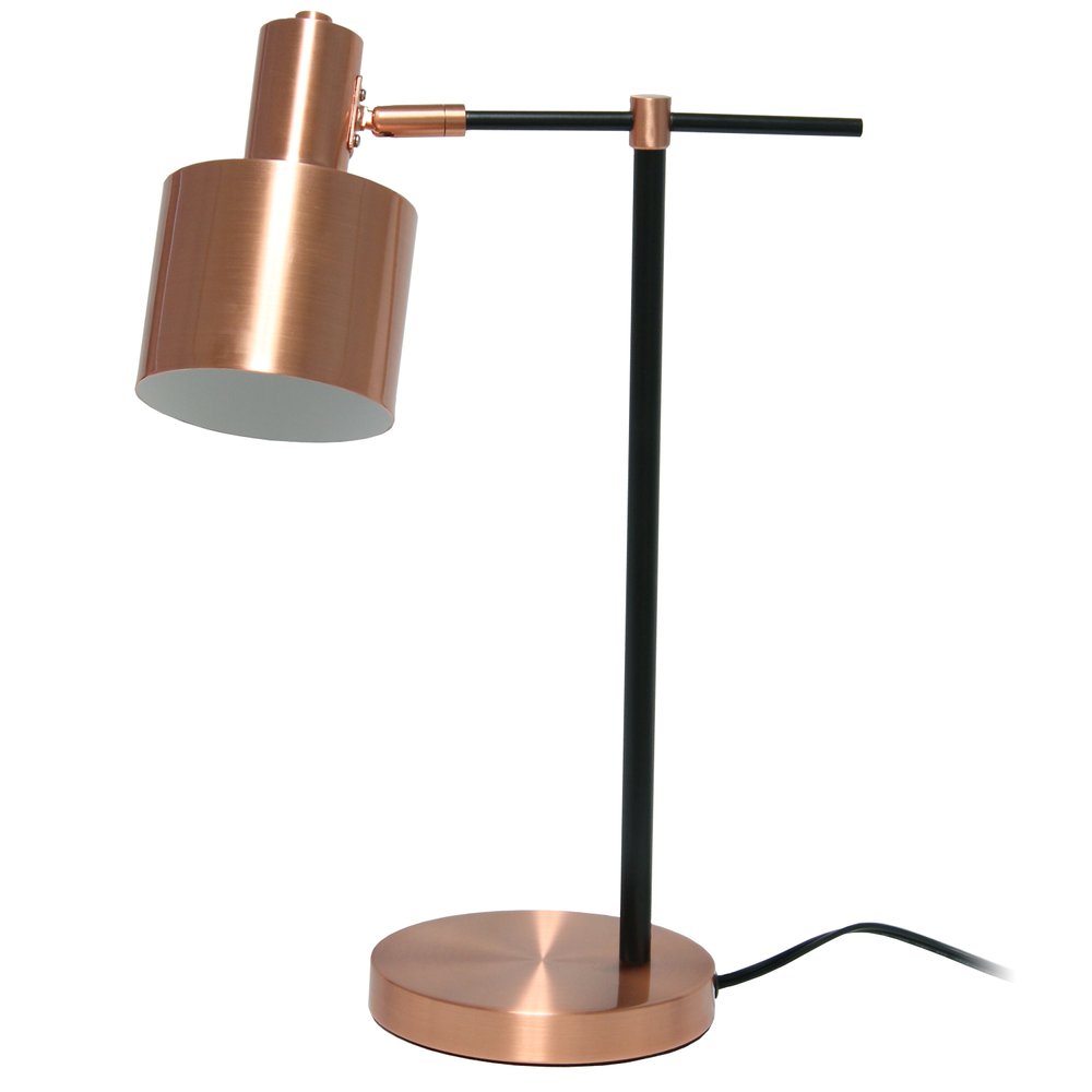 22" Rose Gold And Black Metal Table Lamp With Rose Gold Globe Shade