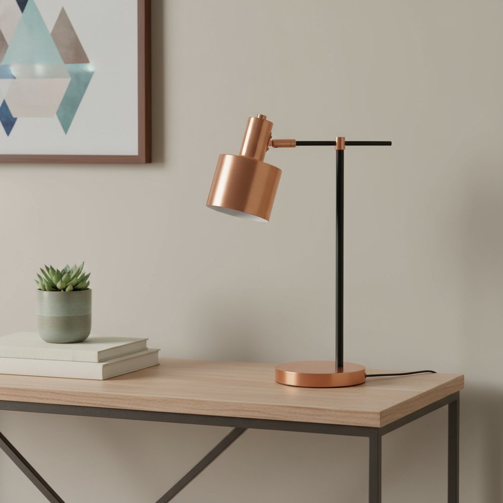 22" Rose Gold And Black Metal Table Lamp With Rose Gold Globe Shade