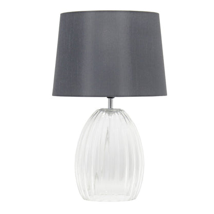 18" Clear Glass Novelty Table Lamp With Gray Drum Shade