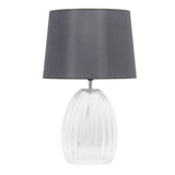 18" Clear Glass Novelty Table Lamp With Gray Drum Shade