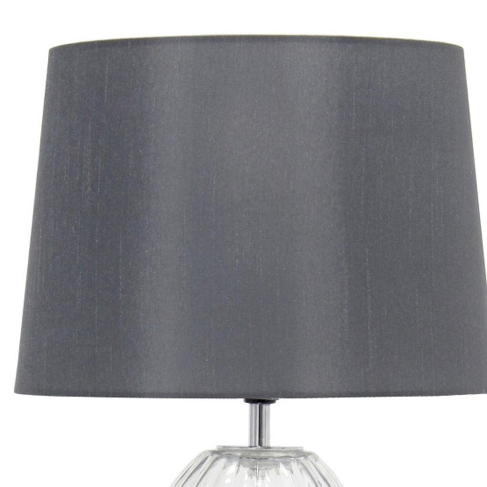18" Clear Glass Novelty Table Lamp With Gray Drum Shade