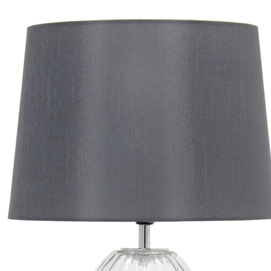 18" Clear Glass Novelty Table Lamp With Gray Drum Shade