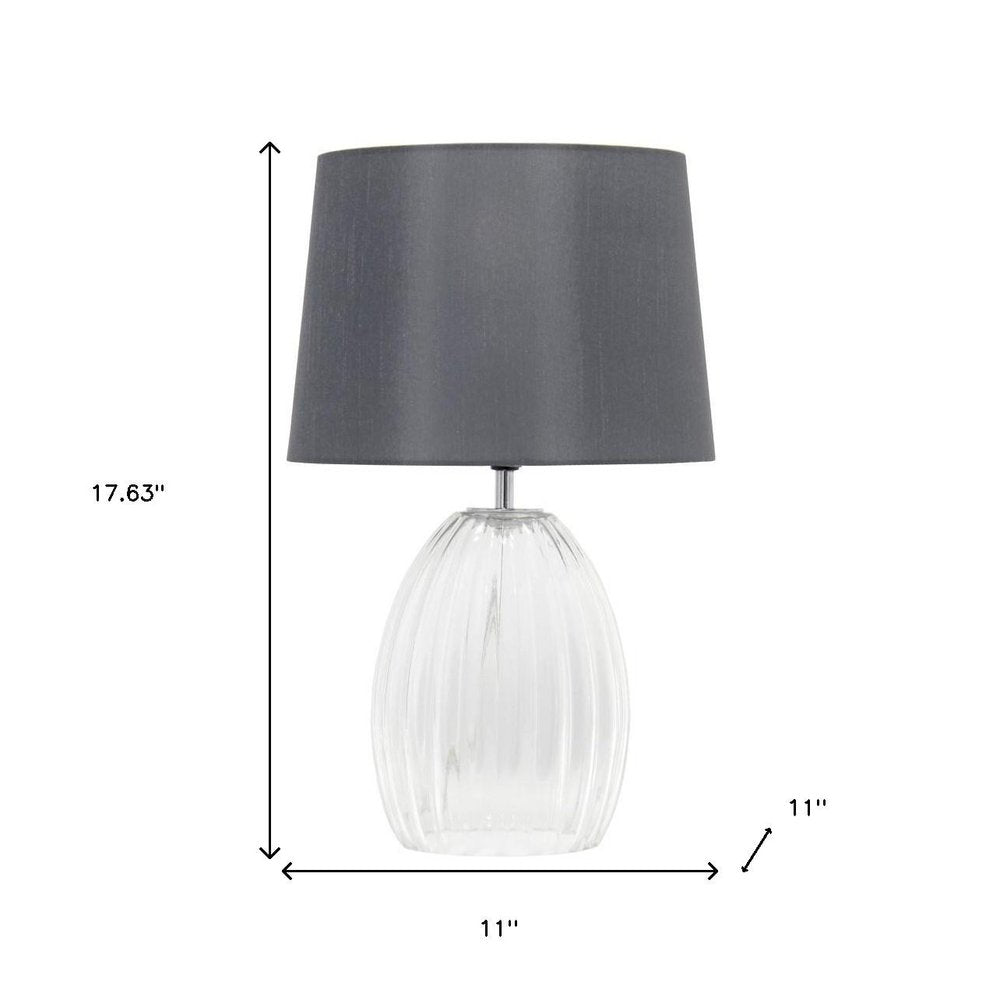 18" Clear Glass Novelty Table Lamp With Gray Drum Shade