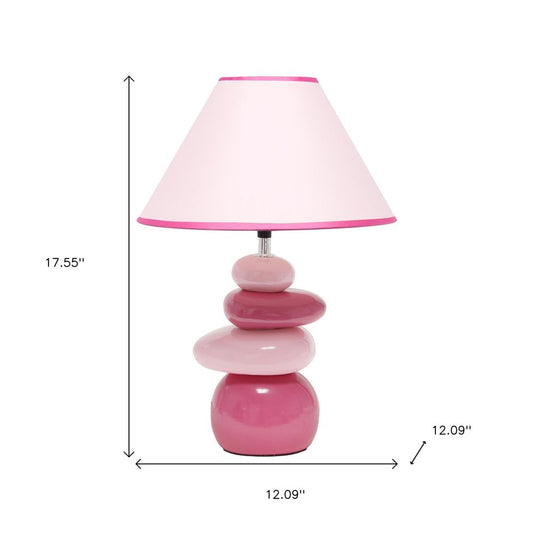 18" Dark Pink And Light Pink Ceramic Novelty Table Lamp LED With Dark Pink And Light Pink Empire Shade