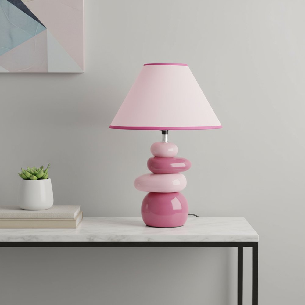 18" Dark Pink And Light Pink Ceramic Novelty Table Lamp LED With Dark Pink And Light Pink Empire Shade