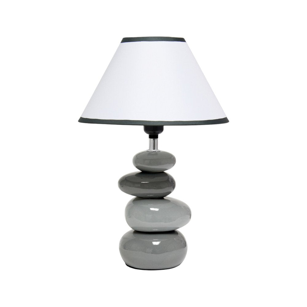 15" Gray Ceramic Novelty Table Lamp LED With White Empire Shade