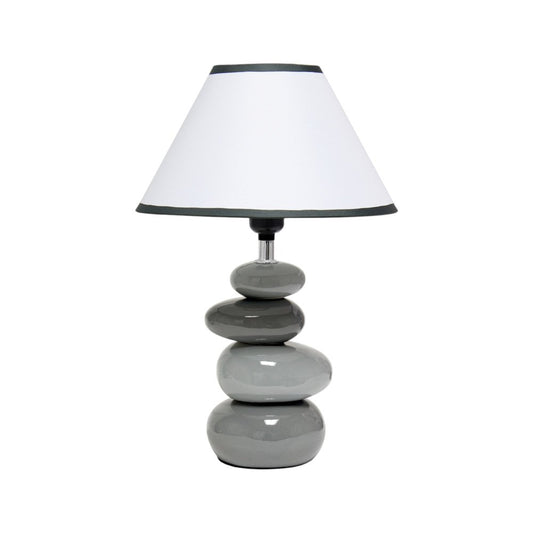 15" Gray Ceramic Novelty Table Lamp LED With White Empire Shade