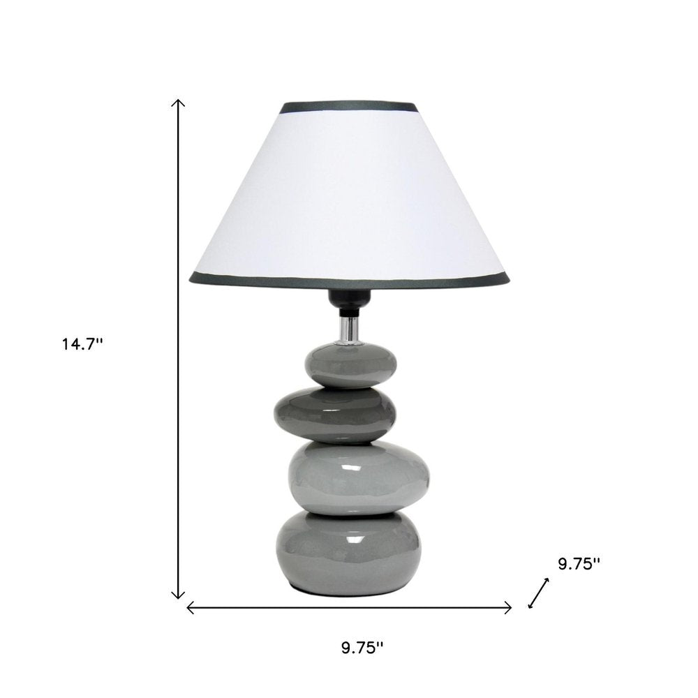 15" Gray Ceramic Novelty Table Lamp LED With White Empire Shade