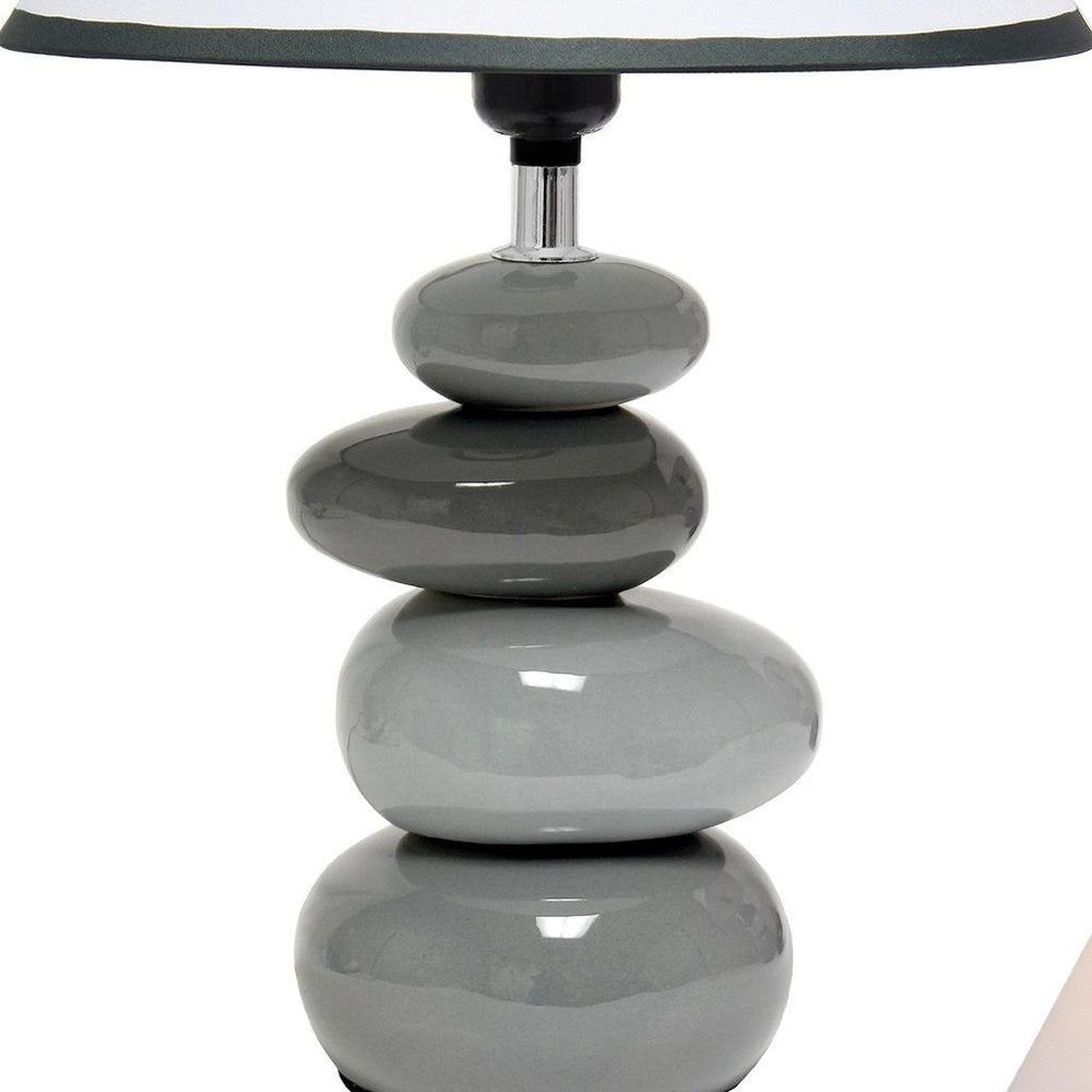 15" Gray Ceramic Novelty Table Lamp LED With White Empire Shade