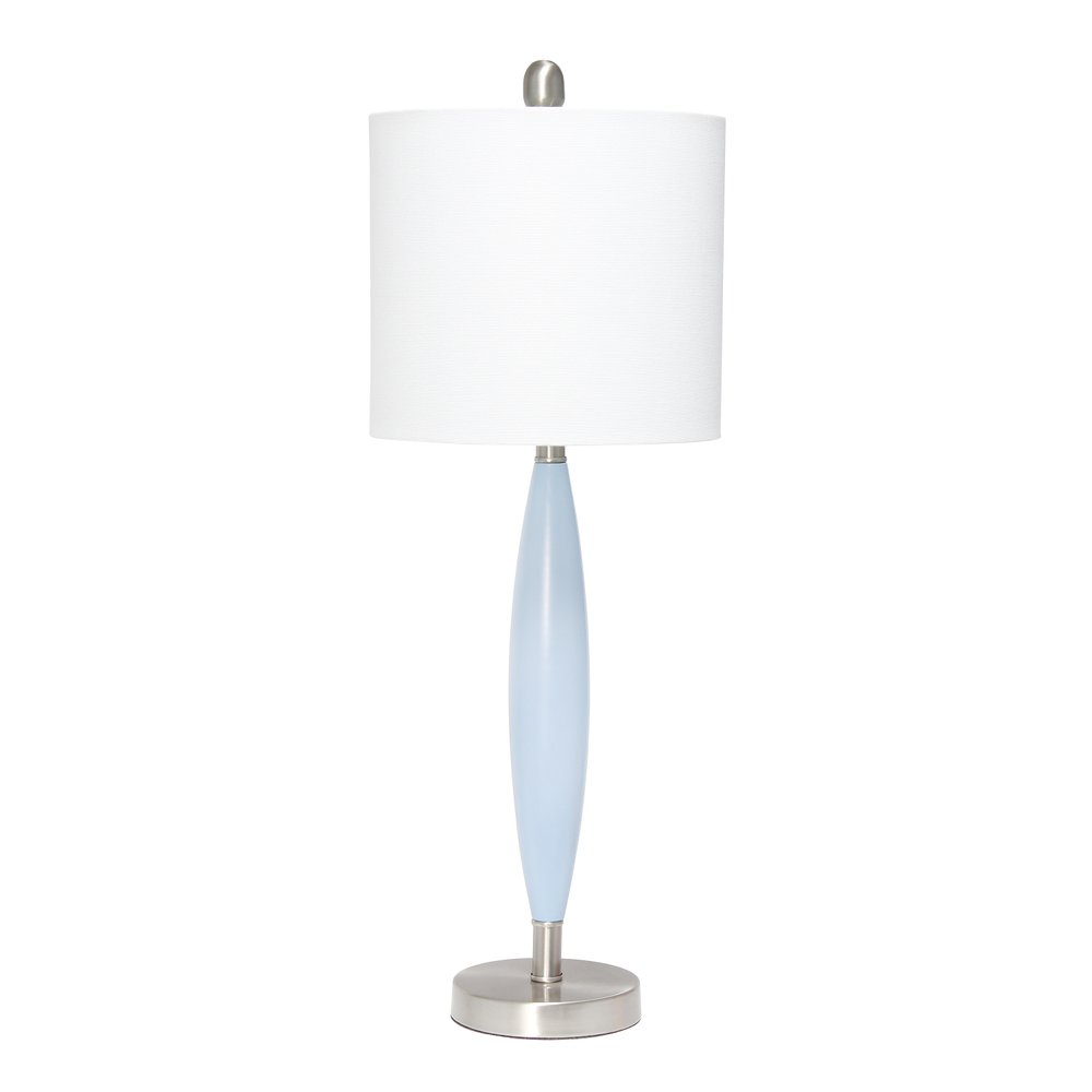 27" Blue And Silver Metal Novelty Table Lamp With White Drum Shade