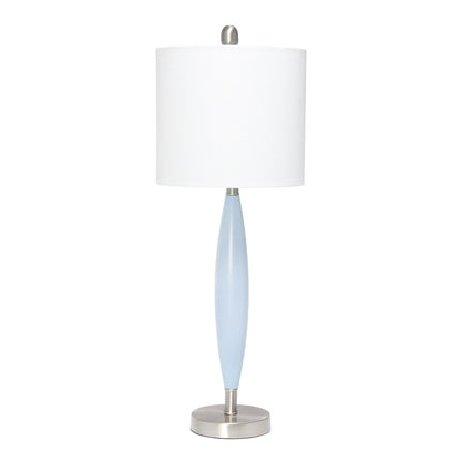 27" Blue And Silver Metal Novelty Table Lamp With White Drum Shade