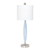 27" Blue And Silver Metal Novelty Table Lamp With White Drum Shade