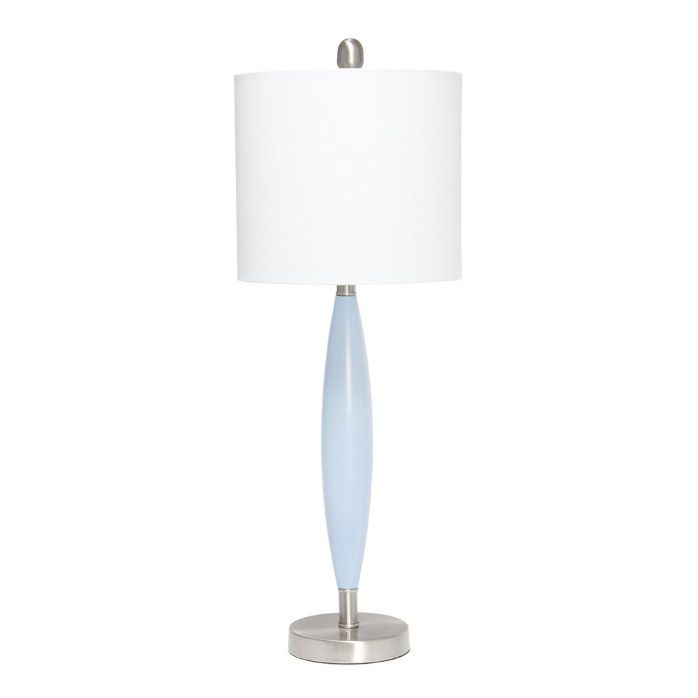 27" Blue And Silver Metal Novelty Table Lamp With White Drum Shade